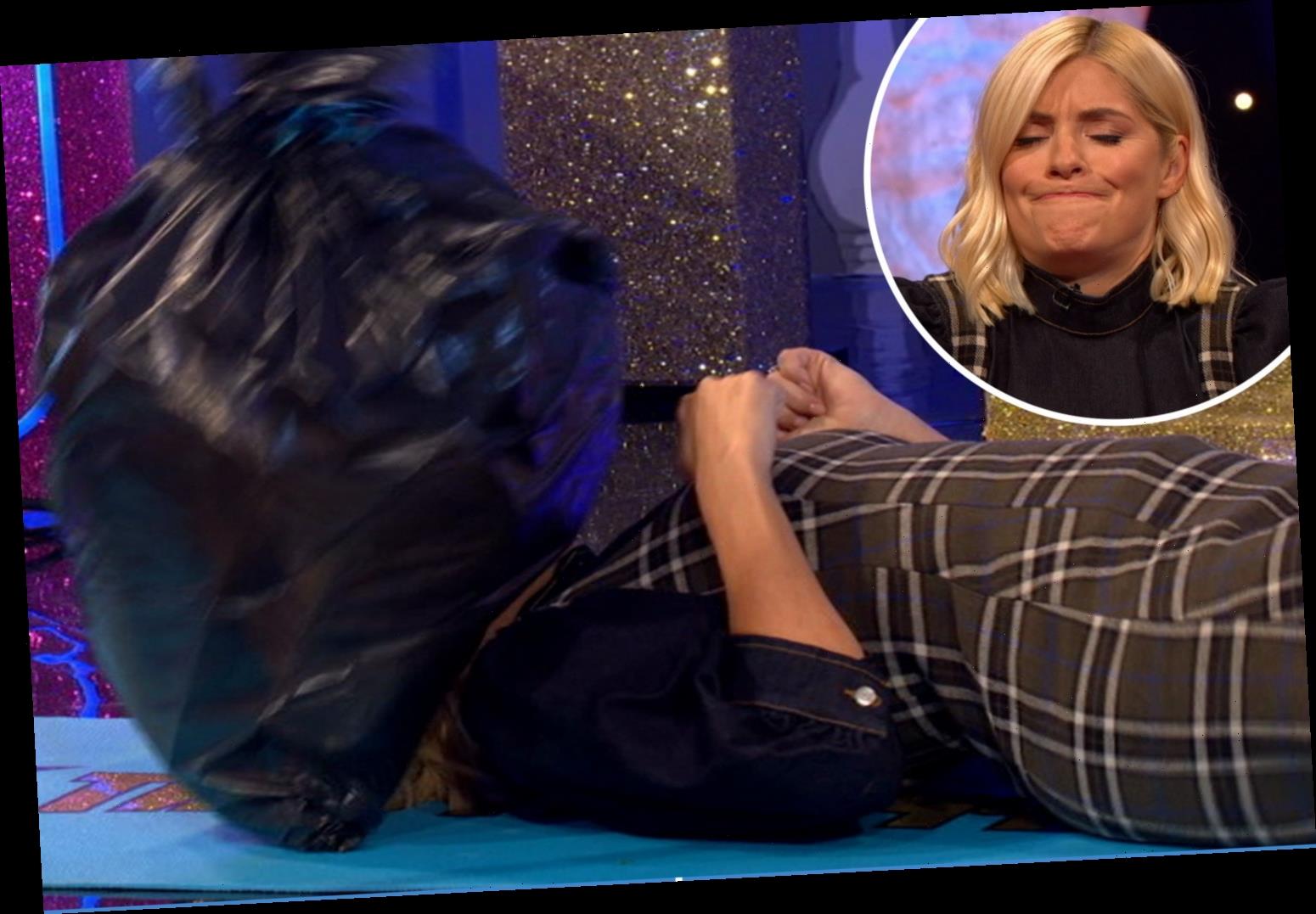 Holly Willoughby Screams In Terror As Rotten Bin Bag Drops On Her Face In Gross Celeb Juice Game 5032